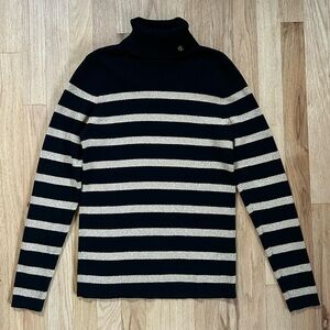 LAUREN RALPH LAUREN Y2K ribbed turtleneck sweater black gold metallic stripe M